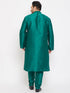 Vastramay Men's Plus Size Green Silk Blend Kurta Pyjama Set